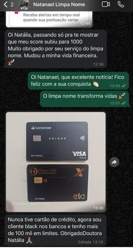 Natanael agora está com mais de 100k em cartões de crédito aprovados!