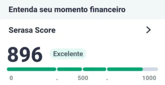 Serasa Score 896, excelente